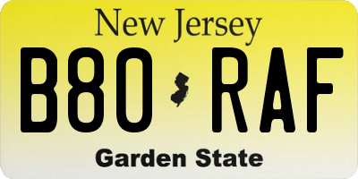 NJ license plate B80RAF