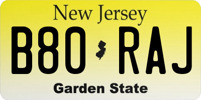 NJ license plate B80RAJ