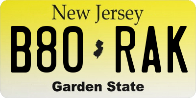 NJ license plate B80RAK