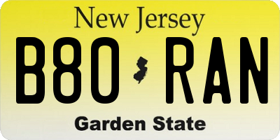 NJ license plate B80RAN