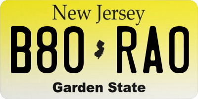 NJ license plate B80RAO