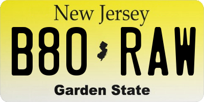 NJ license plate B80RAW