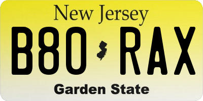 NJ license plate B80RAX