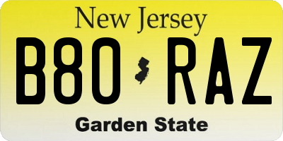 NJ license plate B80RAZ