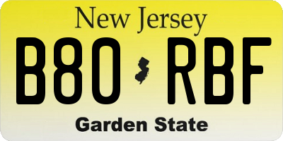 NJ license plate B80RBF