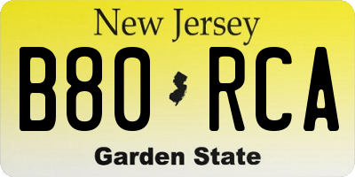 NJ license plate B80RCA