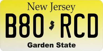 NJ license plate B80RCD