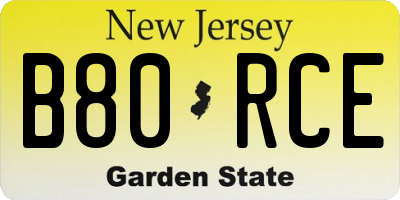 NJ license plate B80RCE