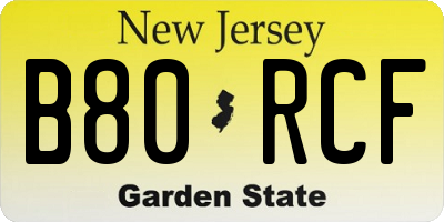 NJ license plate B80RCF