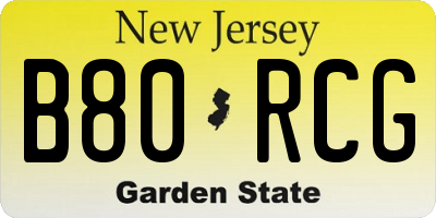 NJ license plate B80RCG
