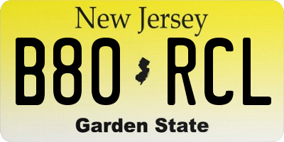NJ license plate B80RCL