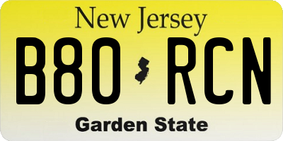 NJ license plate B80RCN