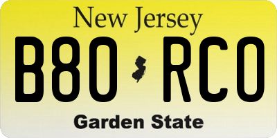 NJ license plate B80RCO