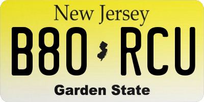 NJ license plate B80RCU