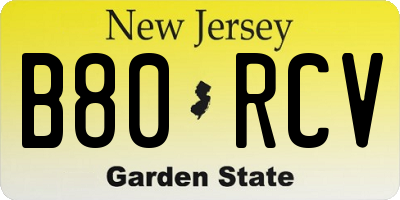 NJ license plate B80RCV