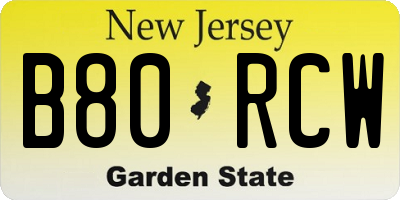 NJ license plate B80RCW