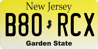 NJ license plate B80RCX