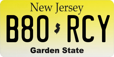 NJ license plate B80RCY