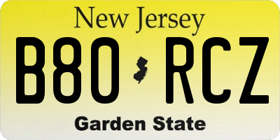 NJ license plate B80RCZ