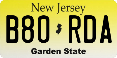 NJ license plate B80RDA