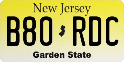 NJ license plate B80RDC