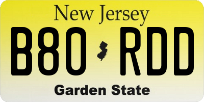 NJ license plate B80RDD