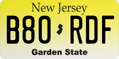 NJ license plate B80RDF
