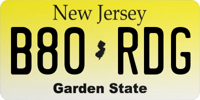 NJ license plate B80RDG
