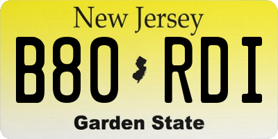NJ license plate B80RDI