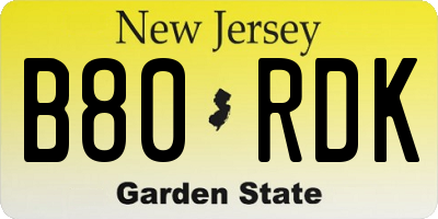 NJ license plate B80RDK