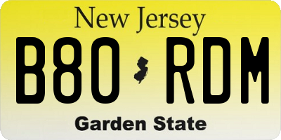 NJ license plate B80RDM
