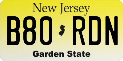 NJ license plate B80RDN