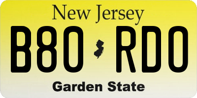 NJ license plate B80RDO