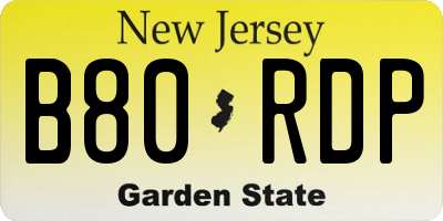 NJ license plate B80RDP