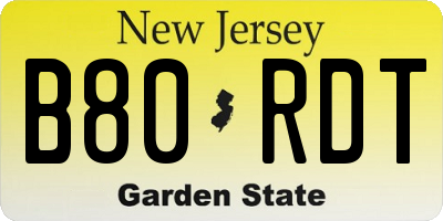 NJ license plate B80RDT