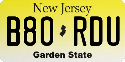 NJ license plate B80RDU