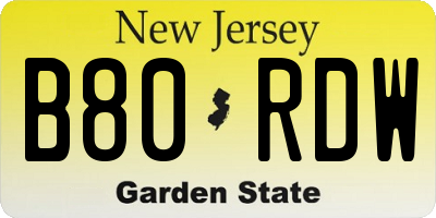 NJ license plate B80RDW