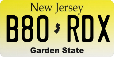 NJ license plate B80RDX