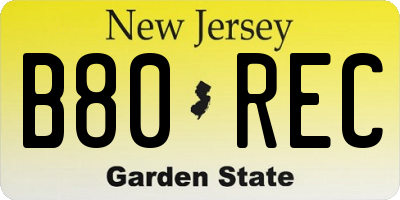 NJ license plate B80REC