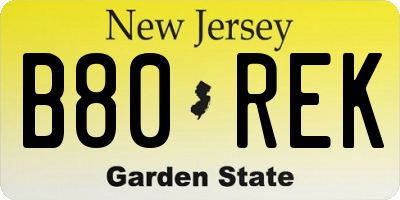 NJ license plate B80REK
