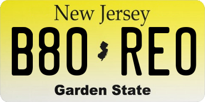 NJ license plate B80REO