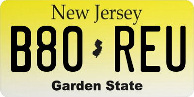 NJ license plate B80REU