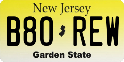 NJ license plate B80REW