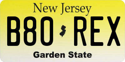 NJ license plate B80REX
