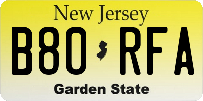 NJ license plate B80RFA