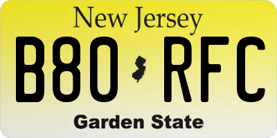 NJ license plate B80RFC