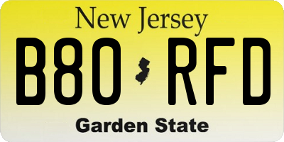 NJ license plate B80RFD