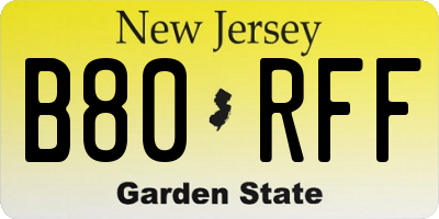 NJ license plate B80RFF