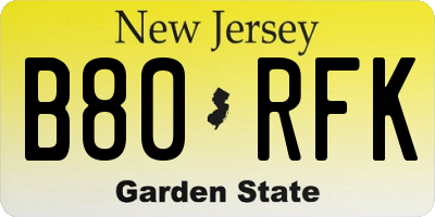 NJ license plate B80RFK