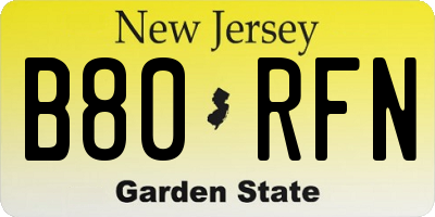 NJ license plate B80RFN